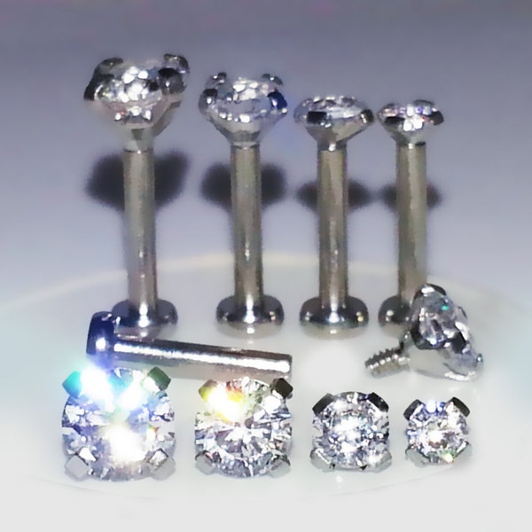 18g 16g 2.4, 2.7, 3.2 or 3.7mm~ Clear Gem~ 4mm- 12mm Post ~Tragus Triple Forward Helix Mini Labret Nose Cartilage Ear Earring Jewelry~1 Stud