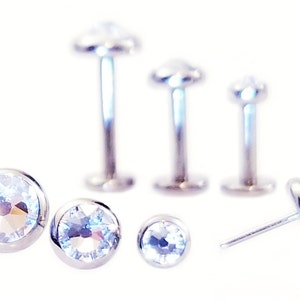 16g TITANIUM CLEAR FLAT Gem~ Threadless Flat Back 5-10mm Post~ Push Pin Tragus Helix Labret Medusa Lip Cartilage Ear Earring Jewelry~1 Stud