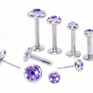 16g TITANIUM Threadless Labret PURPLE~ 5mm-11mm Post~ Push Pin Flat Back Tragus Helix Monroe Medusa Lip Cartilage Ear Earring Jewelry~1 Stud