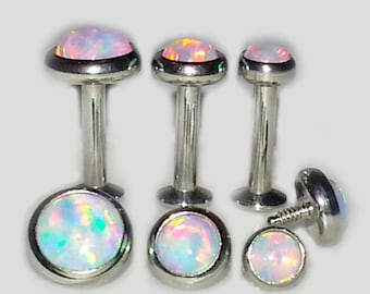 16g Beautiful WHITE OPAL Internally Threaded Opal Tragus Triple Forward Helix Cartilage Earring Ear Bar mini Labret style Body Piercing Stud