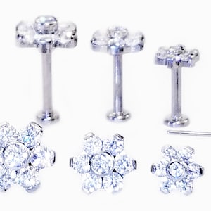 20g 18g 16g TITANIUM Threadless 4, 5 or 6mm FLOWER Low Profile Flat Push Pin Mini Labret Cartilage Helix Tragus Nose Earring Jewelry ~1 Stud