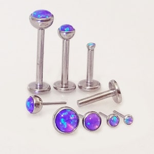 16g Purple Opal TITANIUM PUSH PIN Threadless Custom Length 5, 6, 7 ,8, 9 or 10mm Tragus Helix Medusa Lip Cartilage Sensitive Earring ~1 Stud
