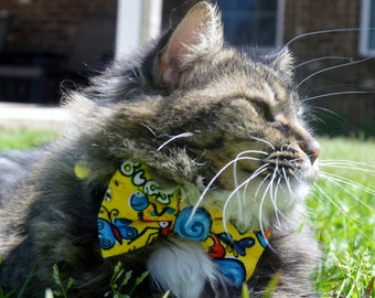 Yellow bug cat bow tie, cat bow tie, cat collar, kitten bow tie, kitten collar, spring cat bow tie, summer, cat costume, cat scarf