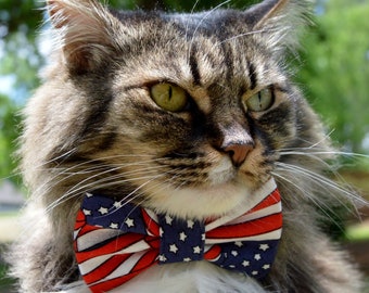 American flag cat bow tie collar, Patriotic cat bow tie collar, patriotic kitten collar, 4th of July cat bow tie collar, breakaway collar