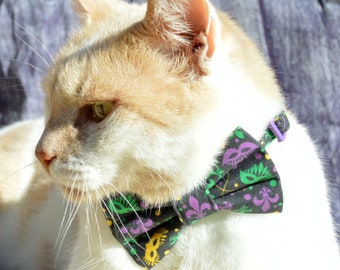 Mardi Gras cat bow tie, cat collar for Mardi Gras, Shrove Tuesday cat collar, Carnival cat bow tie, Celebration cat bow tie, gift for cat