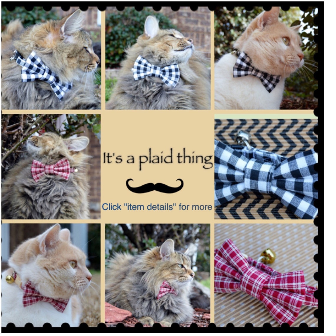 Plaid Cat Bow Tie With Matching Collar Checkered Cat Collar Etsy