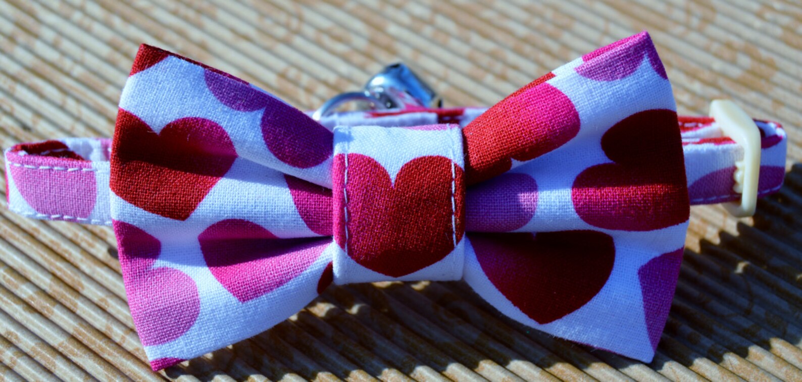 Heart Valentines Cat Collar With Bow Tie Valentines Day Cat Etsy