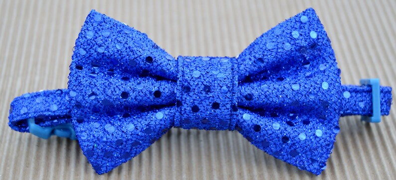 blue cat bow tie cat collar with sequins fancy cat bow tie sparkle cat collar blue sequin cat bow tie collar blue sequin cat collar