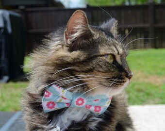 Spring cat bow tie, cat collar, bow tie collar for cat, cat bow tie collar, kitten bow tie, girl cat bow tie, bow tie for girl cat,