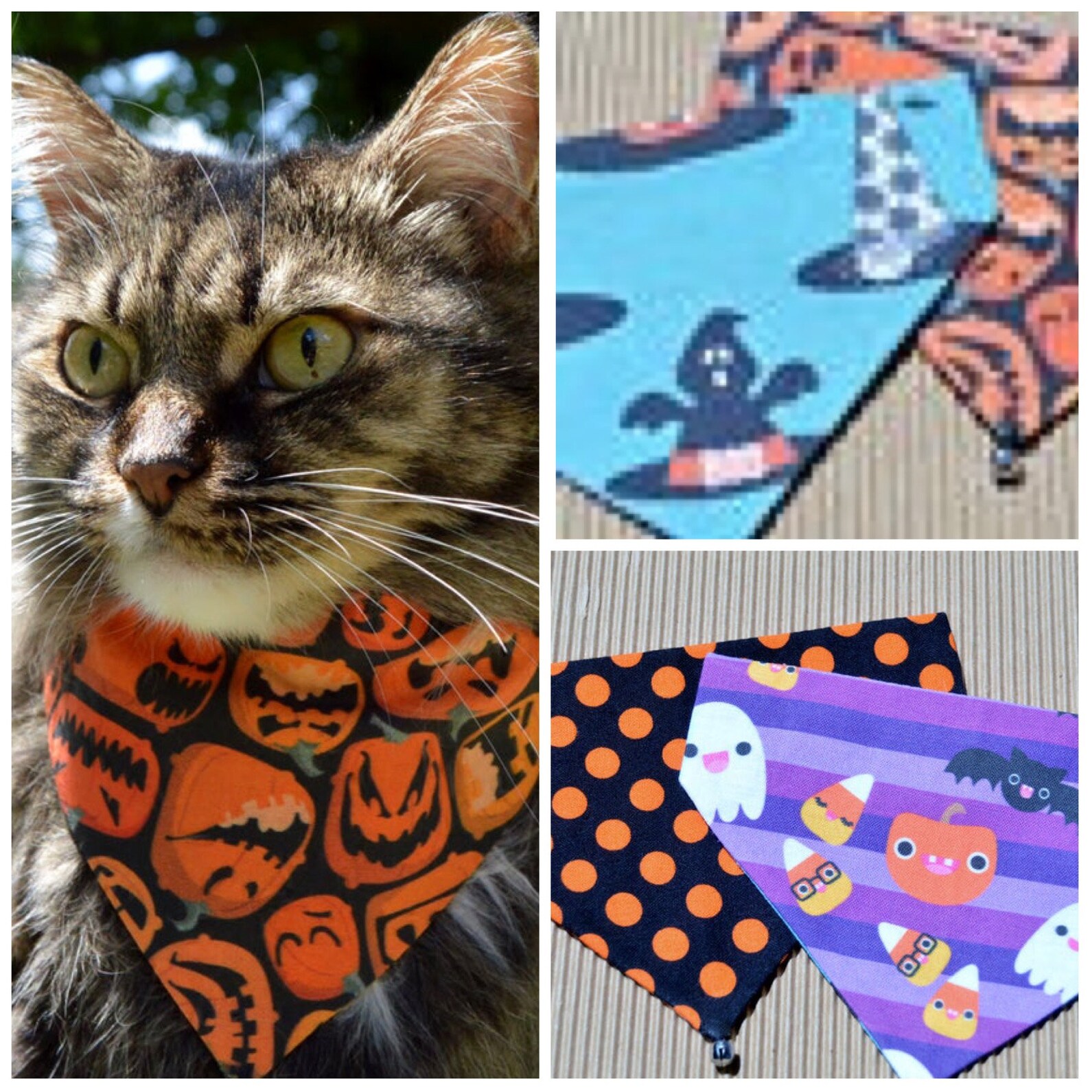 Halloween cat bandana Set of 2 Reversible Halloween slip over Etsy