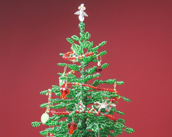 Handmade Miniature Beaded Christmas Tree With Crocheted Skirt Etsy