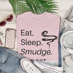 Eat Sleep Smudge Repeat Short Sleeve Tee | Spiritual Design Unisex T-shirt | Sage | Meditation Apparel | Yoga Top | Witchy Clothes