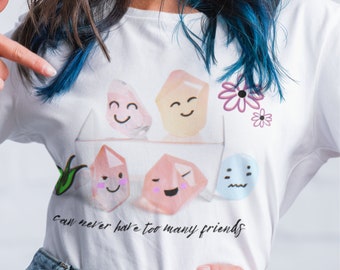 Cute Crystal Friends Tee, Spiritual Design Unisex T-shirt, Energy Healer Women's Holistic Art Top, Magic Girl T Shirt, Gemstone Shirt