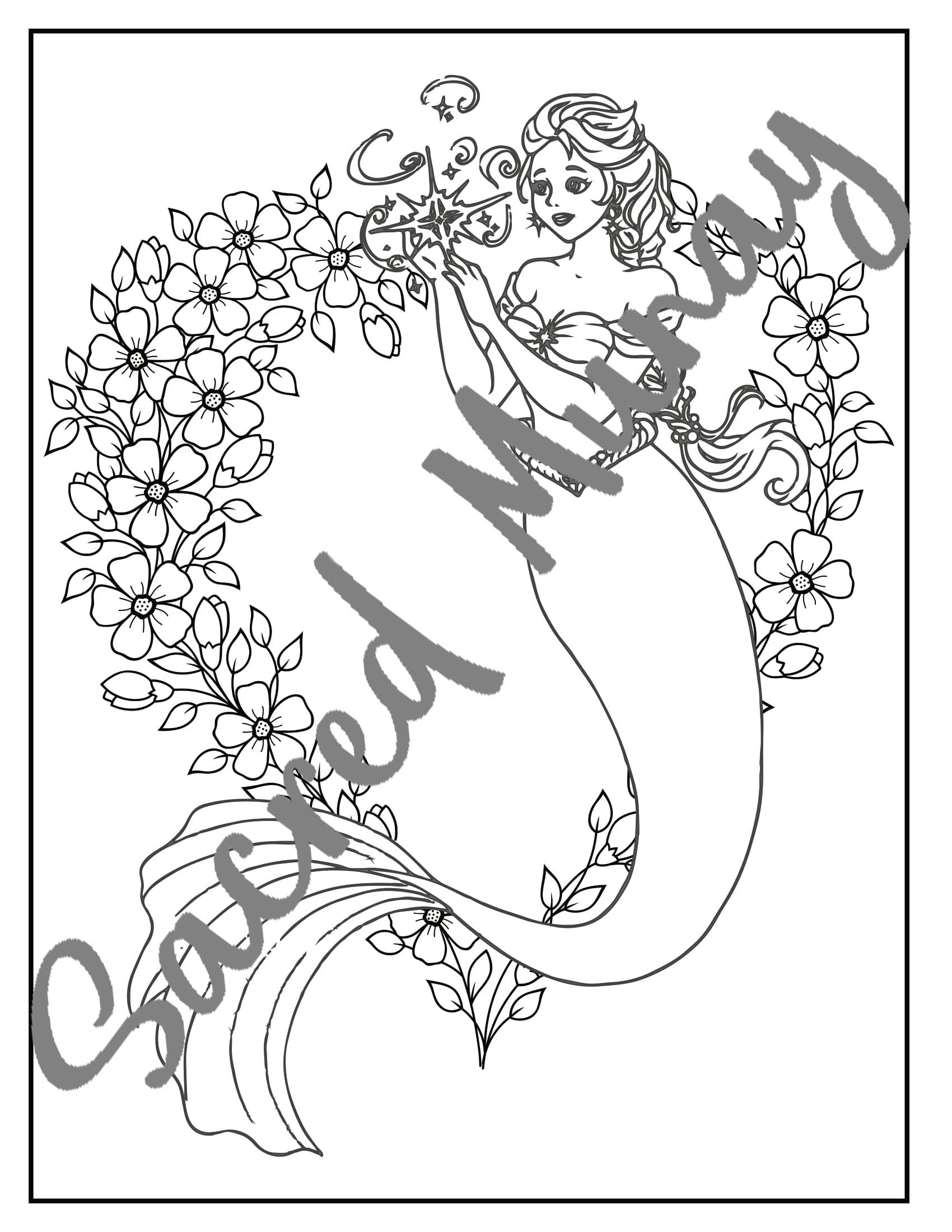 7 Mermaid Princess Colouring Pages, Printable Mermaid Colouring Pages