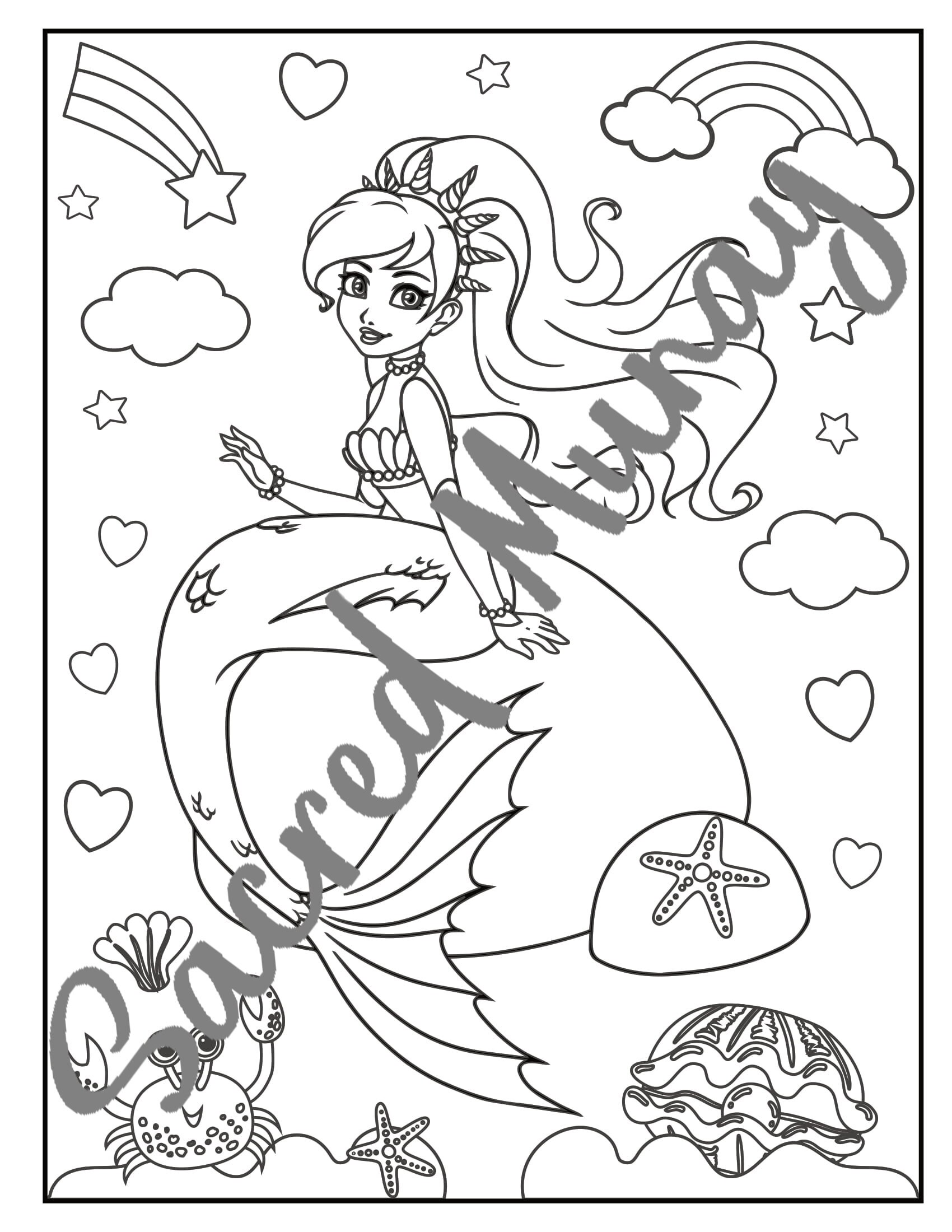 7 Mermaid Princess Colouring Pages, Printable Mermaid Colouring Pages