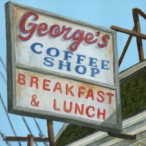 George&#39;s Coffee Shop Limited Edition Giclee of Diner Painting, Fine Art Print by Debbie Shirley
