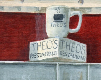 Theo's Limited Edition Giclee of Diner Painting, Fine Art Print from an Original Painting by Debbie Shirley