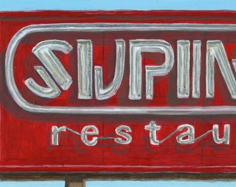 Route 1 Supino's Italian Restaurant Print from an Original Painting, Limited Edition Fine Art Print Roadside by Debbie Shirley