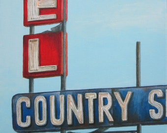 Countryside Motel, Limited Edition Fine Art Print, Route 1 Retro Roadside Motel Giclee from an Original Painting by Debbie Shirley