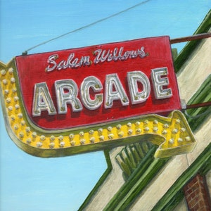 Salem Willows Arcade Sign, Giclee of Neon Sign, Limited Edition Art Print from an Original Painting by Debbie Shirley