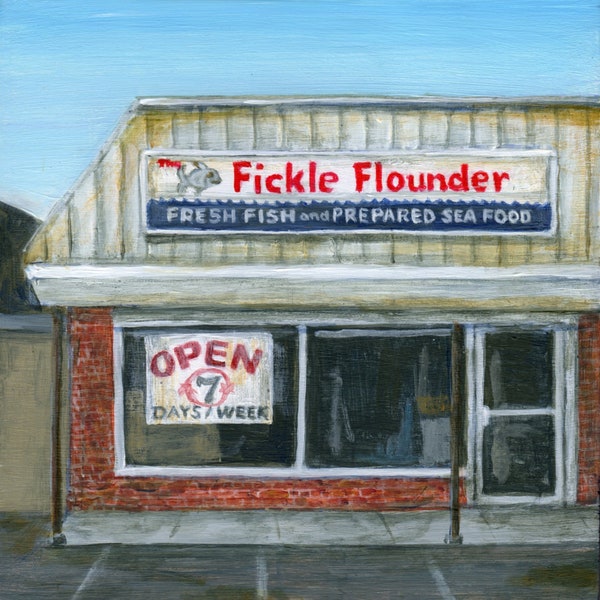 Fickle Flounder - Limited Edition Print of a Painting of a Seafood Restaurant by Debbie Shirley Americana New England