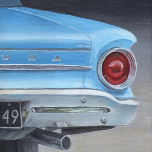 Classic Car Art, Blue Car Print, Limited Edition Fine Art Giclee from an Original Painting by Debbie Shirley