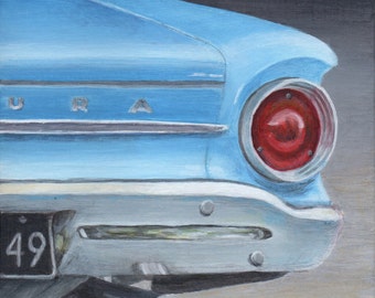 Classic Car Art, Blue Car Print, Limited Edition Fine Art Giclee from an Original Painting by Debbie Shirley