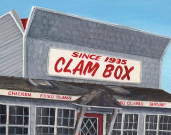 Clam Box Print of a Summer Clam Shack Painting, Local Building Art, Giclee by Debbie Shirley