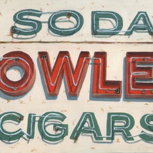 Fowles, Limited Edition Fine Art Print of a Newburyport Neon Sign, Giclee from an Original Painting by Debbie Shirley Retro Art