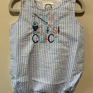 Embroidered Seersucker sun bubble for little boy.
