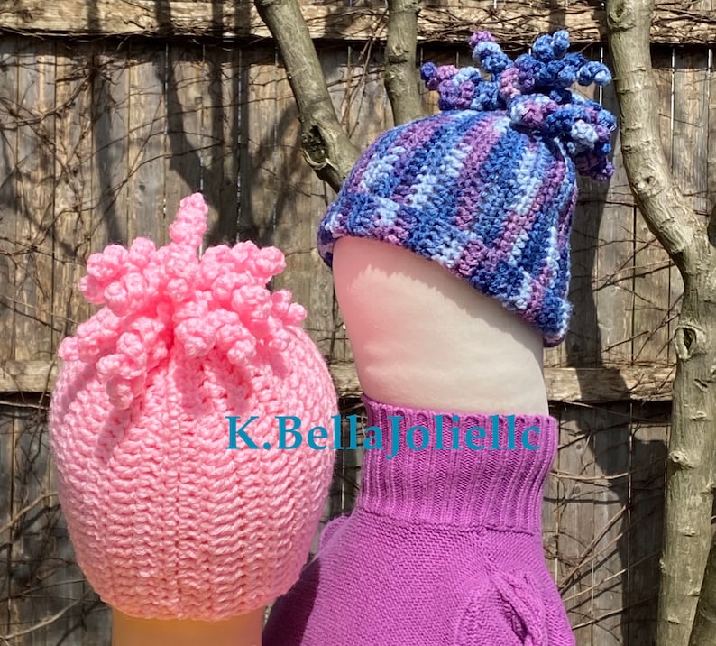 Crochet PDF Pattern Curly Q Spiral Pompom Hat OSFM K.bella Jolie LLC Etsy