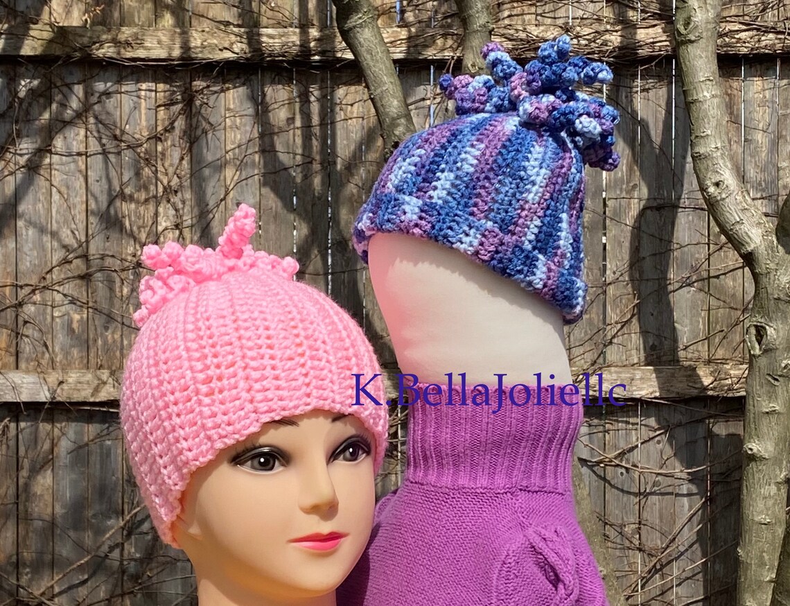 Crochet PDF Pattern Curly Q Spiral Pompom Hat OSFM K.bella Jolie LLC Etsy