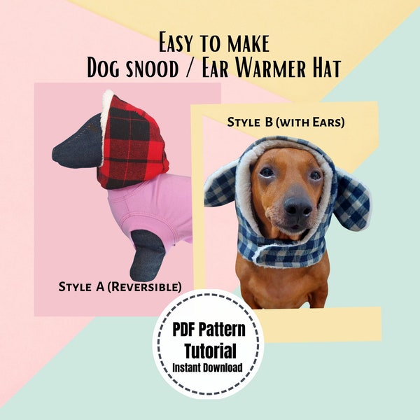 Dog Snood Ear Warmer Hat DIY Reversible Winter Hat for Small Cat Dog PDF Tutorial Digital Sewing Pattern