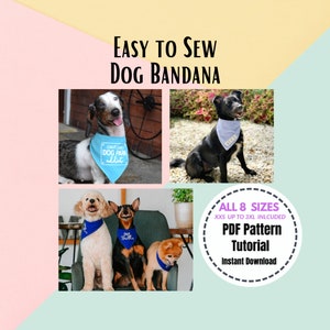 DIY Dog Cat Reversible Bandana Summer Pet Scarf Easy Bandana Dogs TUTORIAL and Digital Sewing Pattern Instant Download PDF Template for Dog