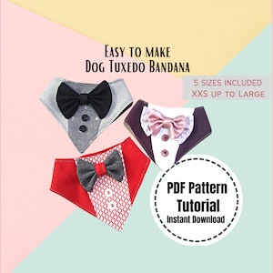 Dog Tuxedo Bandana Sewing Pattern PDF | Dog Wedding Bandana | Dog Clothes Pattern | Dog Collar | Dog Bow Tie Pattern | Wedding Cat Bandana