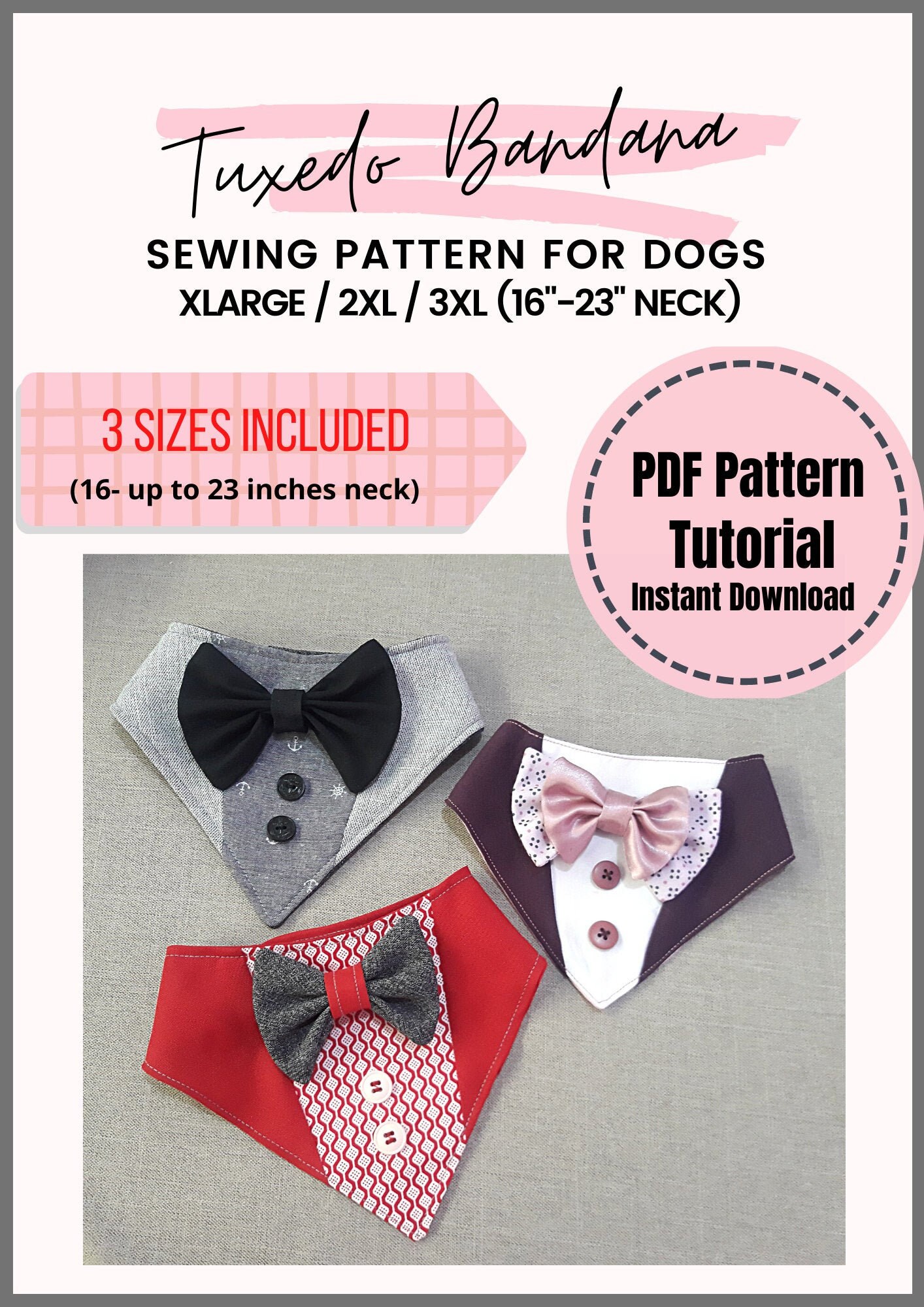 Tuxedo Dog Bandana Large Sizes Pet Tuxedo Wedding Bandana Etsy