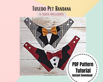 DIY Tuxedo Pet Bandana Sewing Pattern: Formal Dog Cat Outfit (PDF Pattern)
