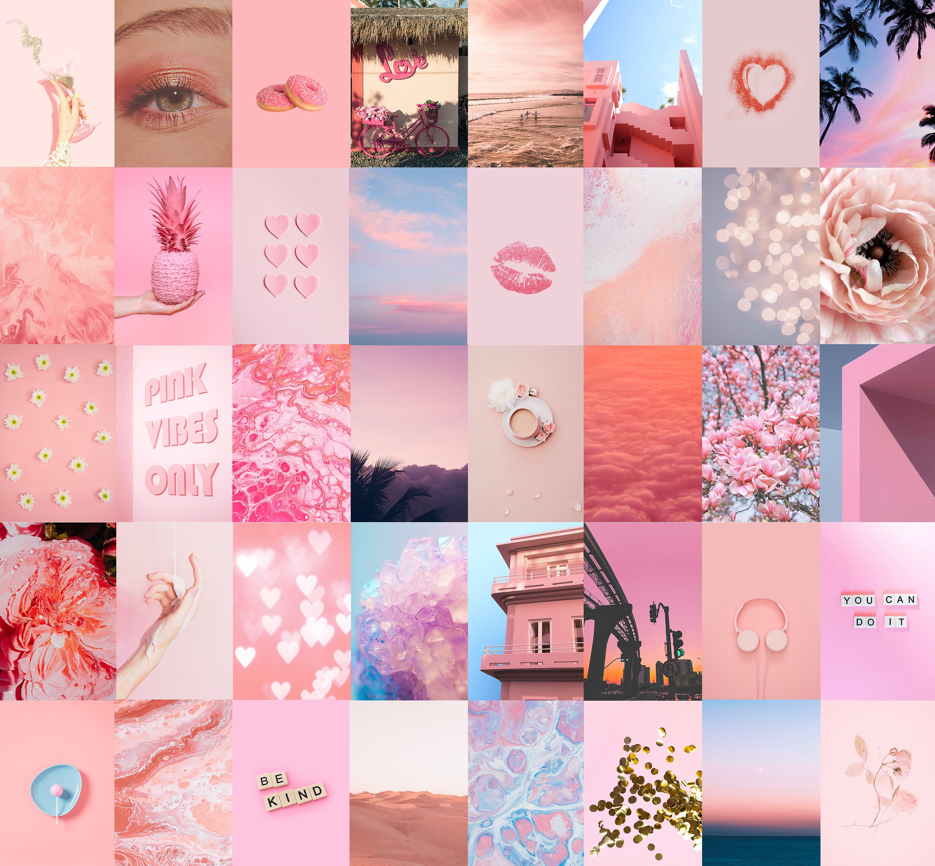 Pink Collage Kit Beige Wall Collage Kit Aesthetic Collage | Images and ...