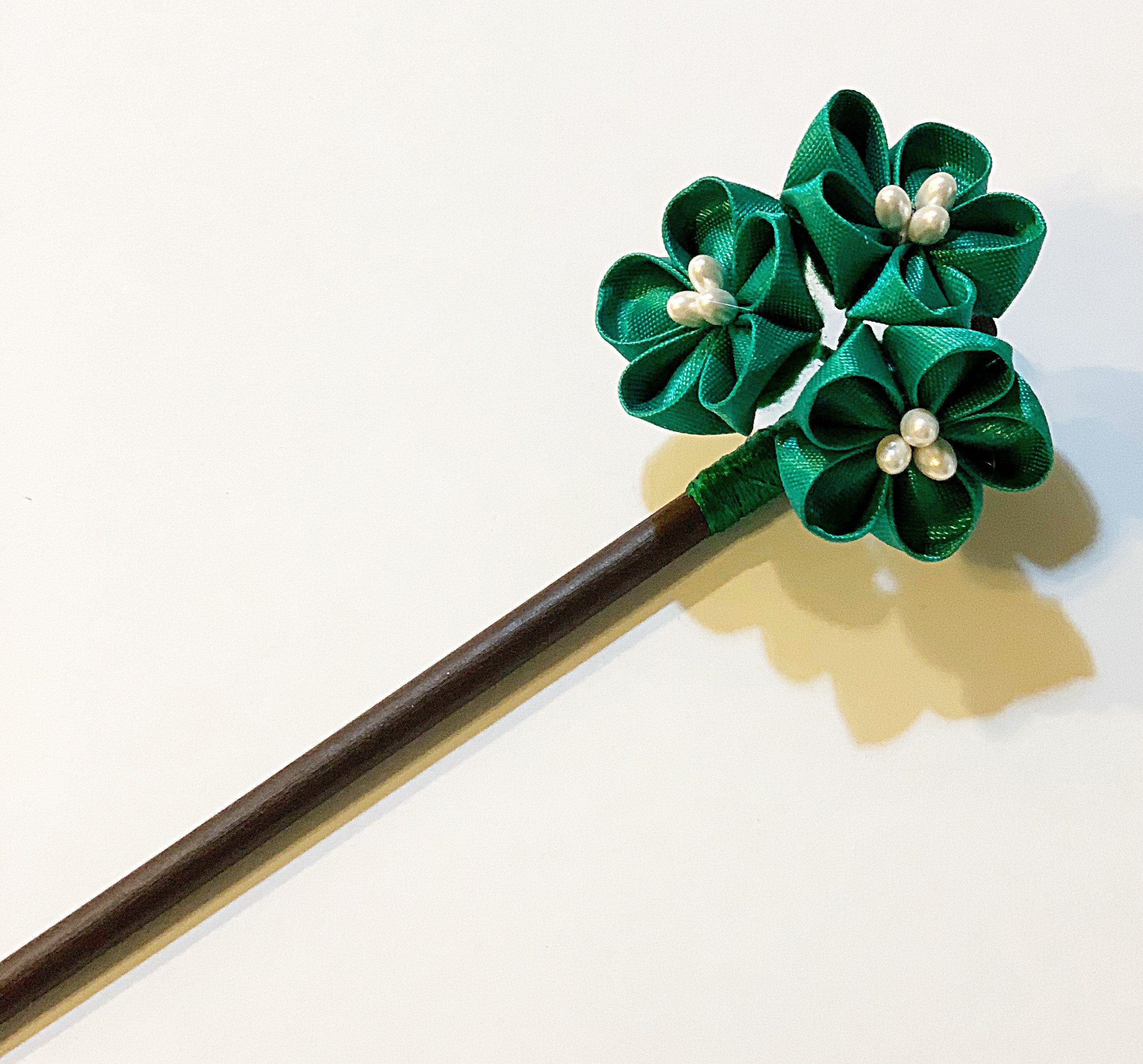 Bridal Hair Accessory Kanzashi Hair Stick Made With Green Etsy UK