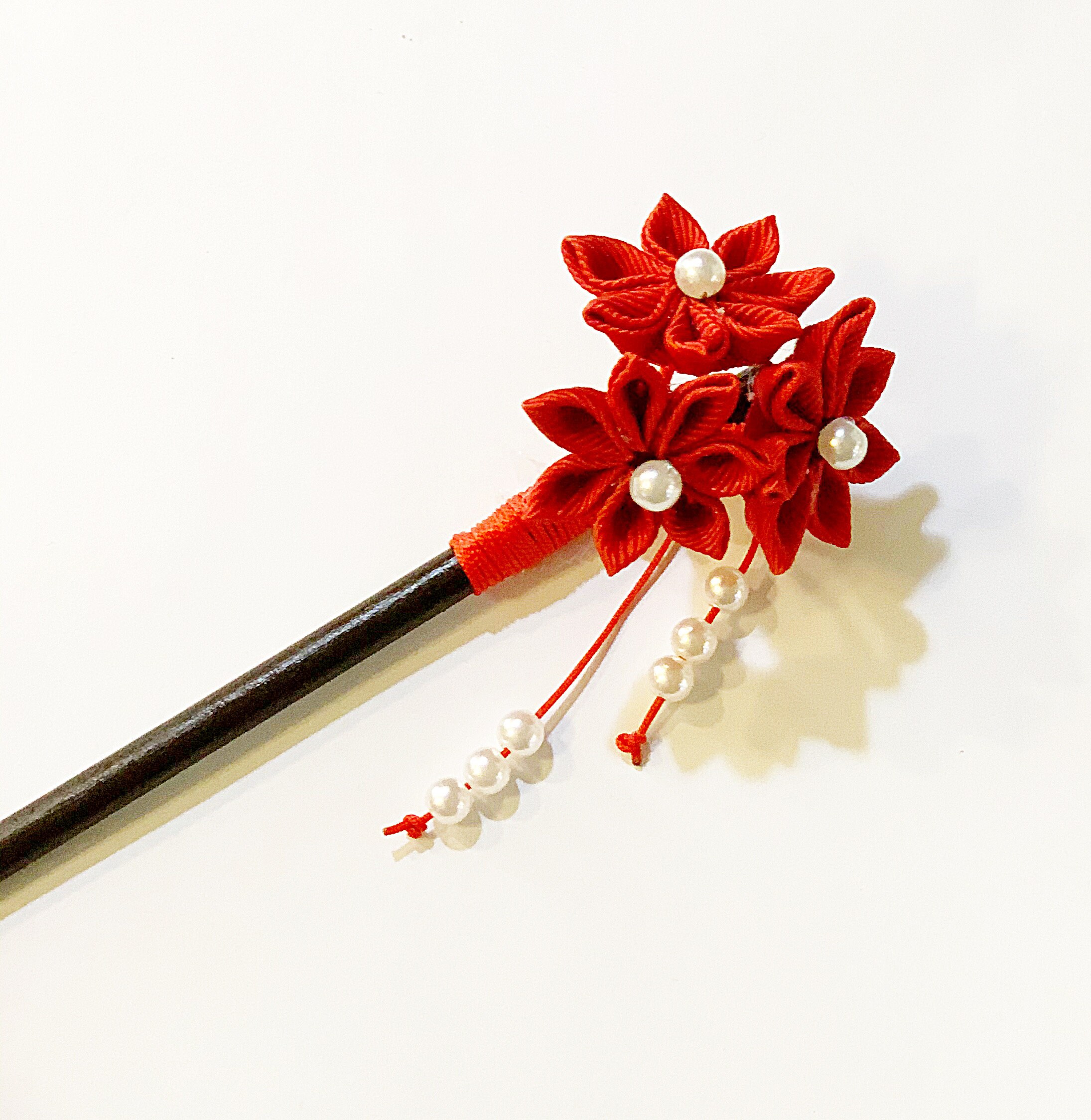 Bridal Hair Accessory Kanzashi Hair Stick Made with Red Ribbon Etsy