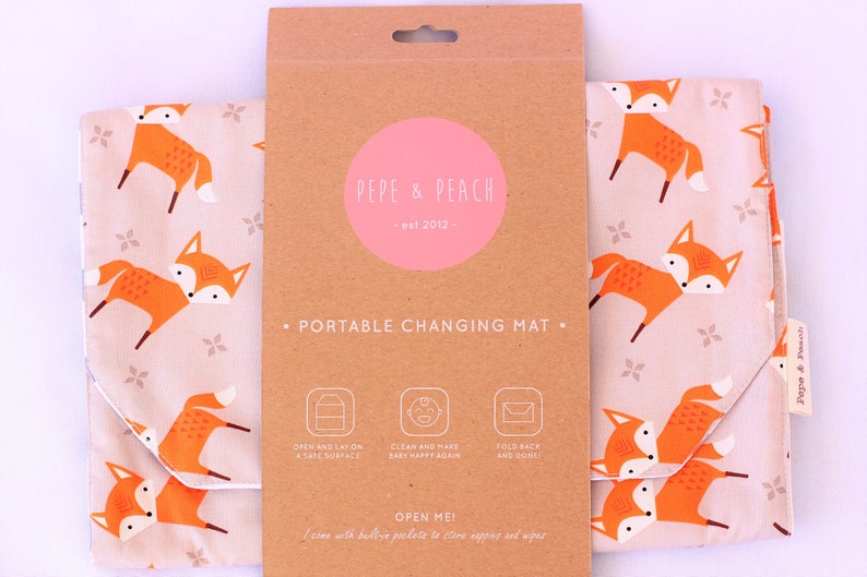 baby changing mat Fox baby mat orange unisex baby gift Baby changing pad diaper bag beige Woodland baby shower