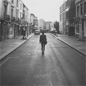 Lonely Girl On Empty Street, Portobello Road, Notting Hill, London Print, Silhouette, City Print, Black And White Photo Print, Unframed