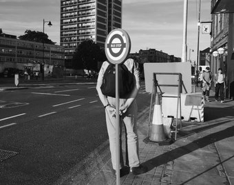 Street Photography, East London Print, Shoreditch Print, Hoxton Print, Bus Stop, Funny Photo, BW Photography, Old Street, London, England