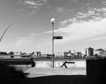 Minimalist Black And White London Cityscape Photography Print, River Thames Print, Thames, Thames Path, Isle Of Dogs, London, England