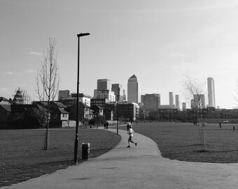 London Photography, Black And White, Street Photography, Mile End Print, Canary Wharf Print, Park Print, Cityscape Photography, London Print