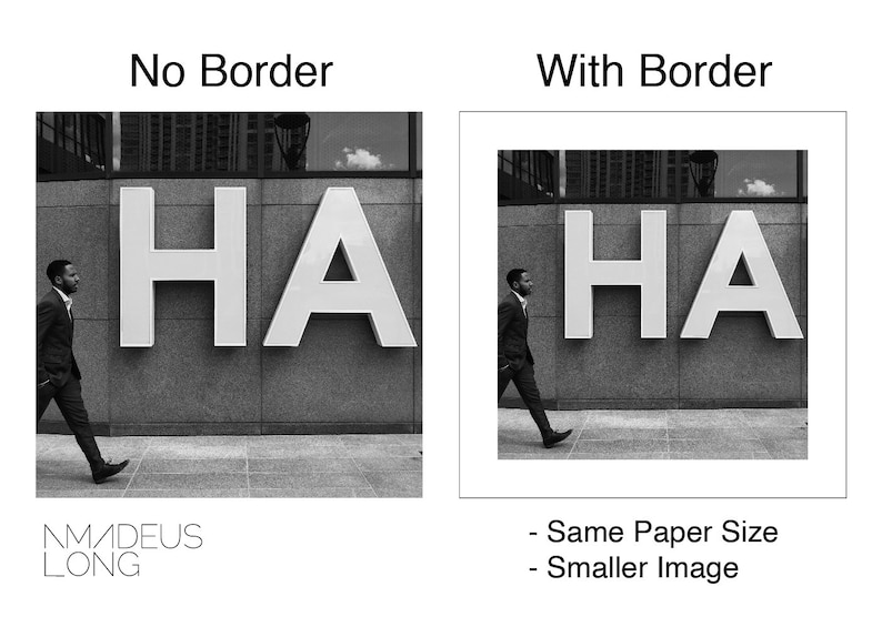 K&ouml;nnte beinhalten: Ein Schwarzwei&szlig;foto einer Person, die vor einem Geb&auml;ude mit dem Wort "HAHA" in gro&szlig;en Buchstaben darauf geht.