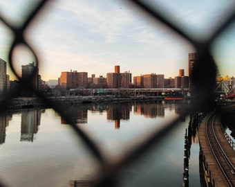 The Bronx Print, New York Cityscape, New York Print, Harlem Print, Harlem River, Mott Haven, Third Avenue Bridge, Manhattan, NYC, USA, River