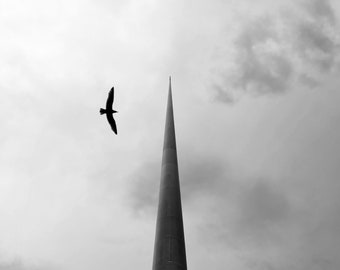 Dublin Print, Dublin Ireland, Ireland Print, Minimalist Photography, Minimalist Print, Bird, Spire, Geometry, Spire Of Dublin, Dublin Art