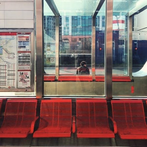 Bus Stop Art, Bus Station Print, Vauxhall Print, London Print, Red Art, Red Photography, Transport Print, Travel Art, Chair Print, Bench Art image 1