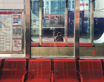 Bus Stop Art, Bus Station Print, Vauxhall Print, London Print, Red Art, Red Photography, Transport Print, Travel Art, Chair Print, Bench Art